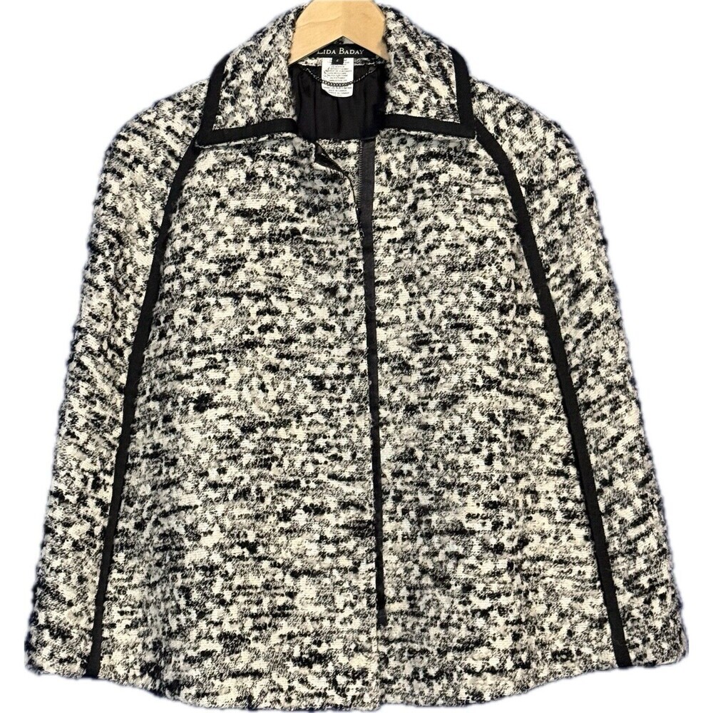 Lida Baday Womens Tweed Wool Blend Zip Shrug Shawl Poncho Sz 6